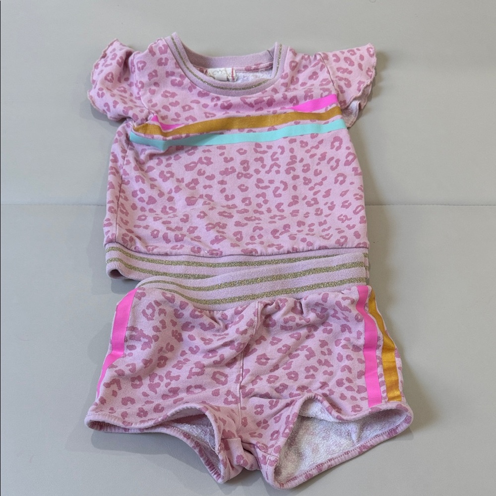 Egg NY Pink Leopard Print Two-Piece Shorts Set with Stripes